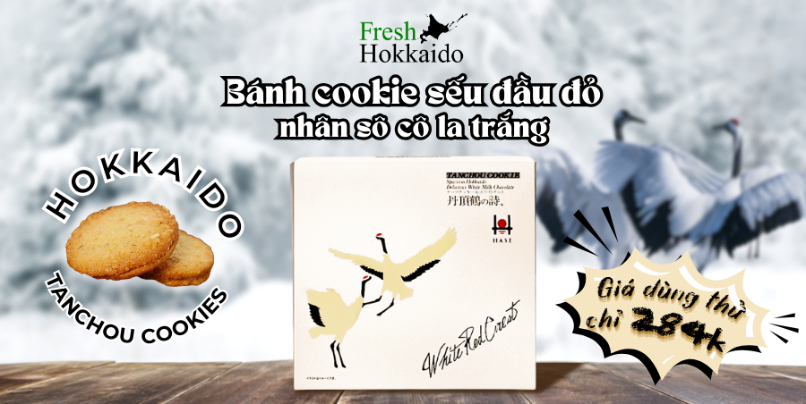 Hase Seika - Bánh Cookie sếu đầu đỏ nhân sô cô la trắng - Hộp 14 cái 