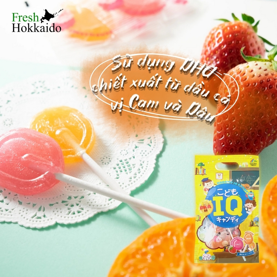 Kẹo mút Unimat Riken - Xanh (Canxi)/Vàng (DHA) - Gói 10 que