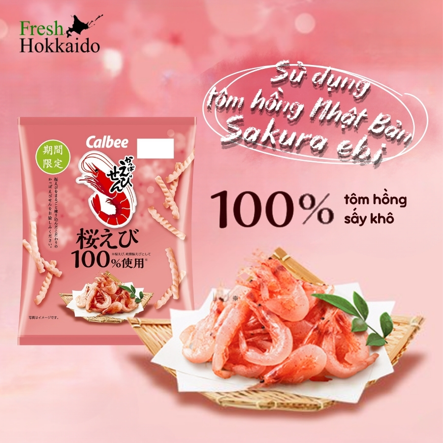 Snack tôm gói lớn Calbee - Tôm hồng Sakura - Gói 50g