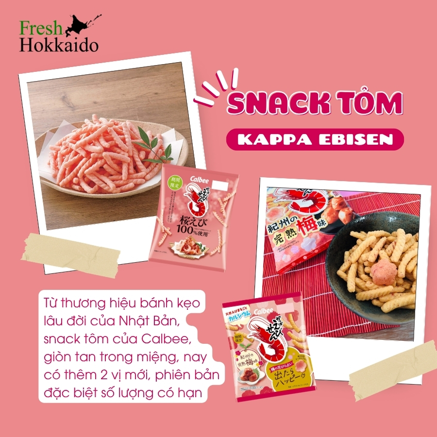 Snack tôm gói lớn Calbee - Vị mơ ngâm - Gói 64g