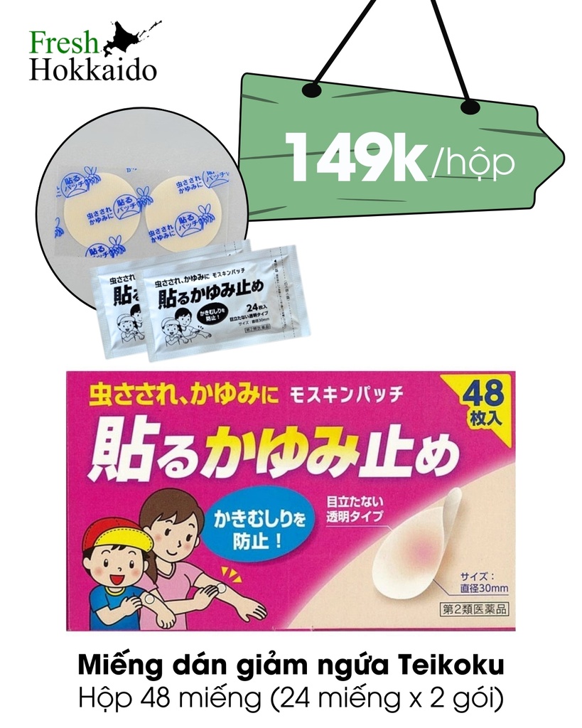 Miếng dán giảm ngứa Teikoku - Hộp 48 miếng (24 miếng x 2 gói)