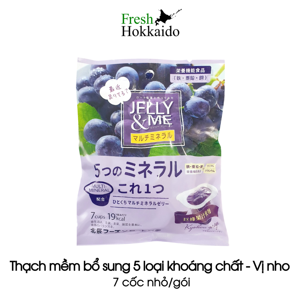 Thạch trái cây Nhật Bản cao cấp Jelly & Me Hoksin bổ sung 5 loại khoáng chất vị nho  - Gói 7 cái