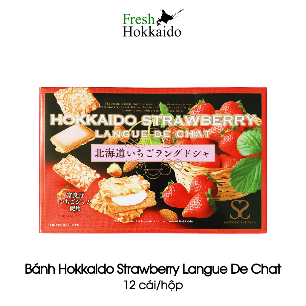 Bánh Hokkaido Strawberry Langue De Chat - Hộp 12 cái