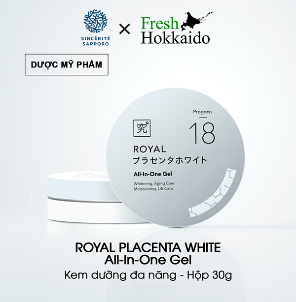 [Sincérité Sapporo] Kem dưỡng da đa năng Royal Placenta White All-in-one Gel 6 trong 1 - Hộp 30g