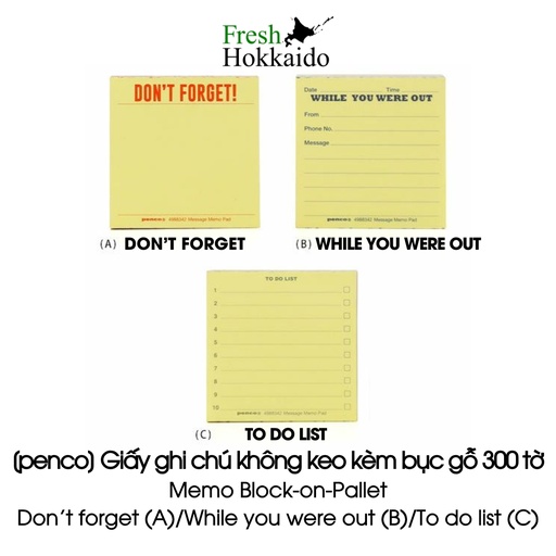 [Penco] Giấy ghi chú không keo kèm bục gỗ - Memo Block-on-Pallet - Lốc 300 tờ